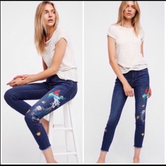 Free People Denim - Free People Embroidered Peacock Jeans Size 26